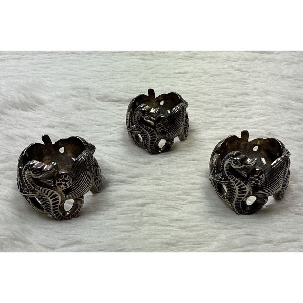 Godinger Silver‎ Co Vtg 1994 Napkin Holders Seashell Seahorse Ocean 3 Piece Set